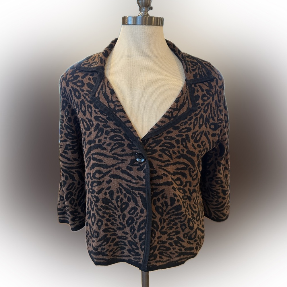 Josephine Chaus XL Animal Print Collared Cardigan